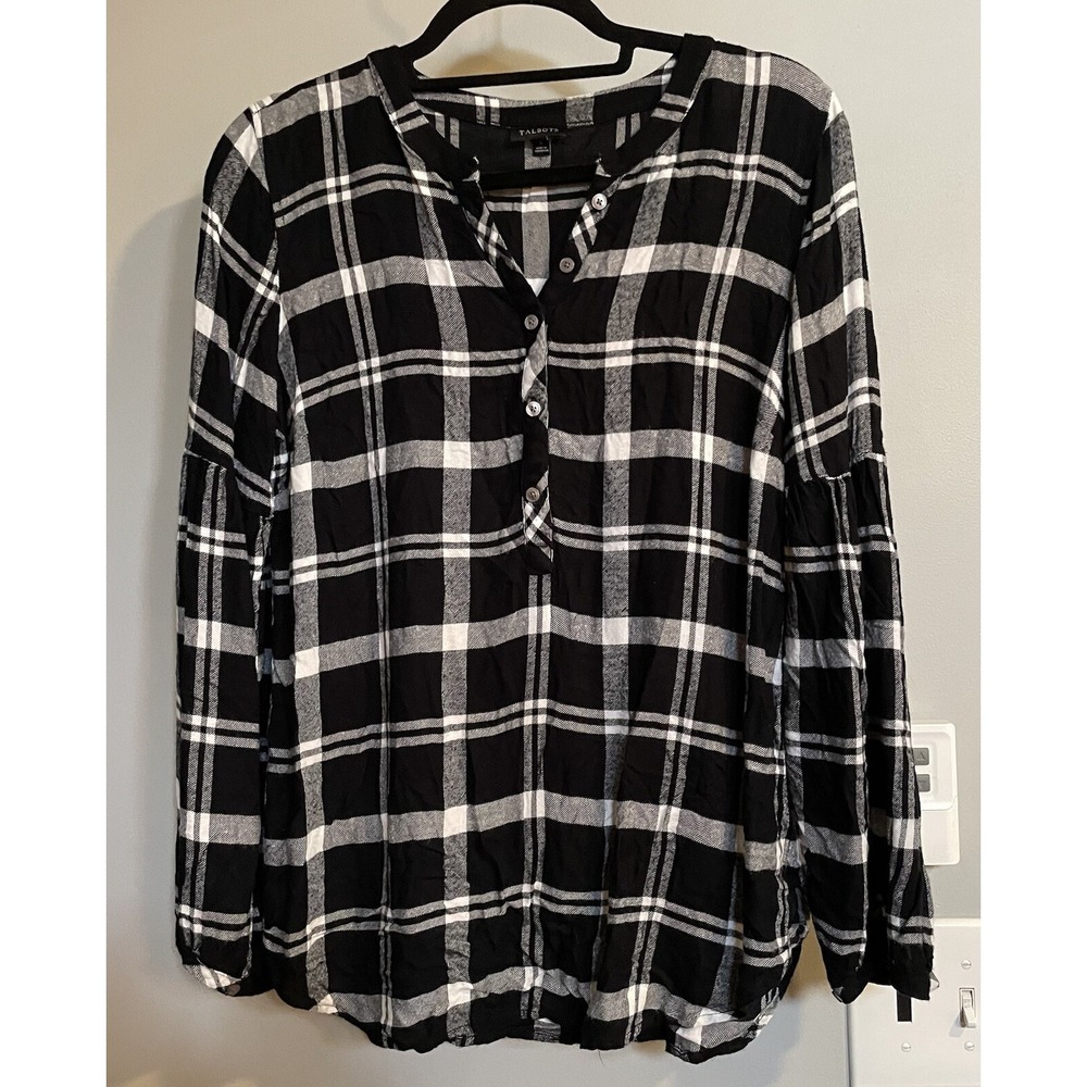 Talbots Top Plaid Long Sleeve Button Up Soft Rayon Womens Small